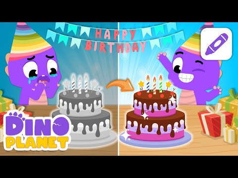 How to draw a Birthday Cake | 🖍️🎨 Draw easy to follow | DINO Cartoon, Songs for kids - DINO Planet