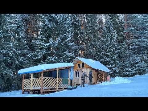 Log cabin warmed us on COLD NIGHTS (-20°C) - We cleared the snow, VISITED the LOG CABIN