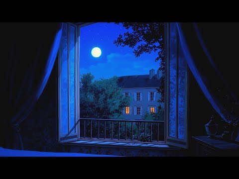 oldies playing in another room, night of serenity (open window, cricket ambience)