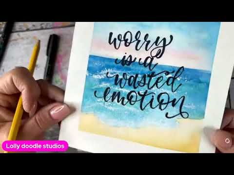 Lettering on Watercolor Art - #leftylettering #brushlettering #calligraphywriting