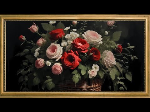 Transform Your TV with Romantic Vintage Roses Art in Gold Frame