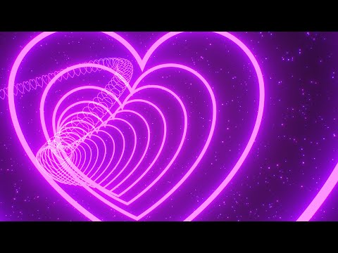 Slowly Moving Through Wavy Colorful Purple Pink Neon Heart 3D Tunnel 4K Background VJ Video Effect