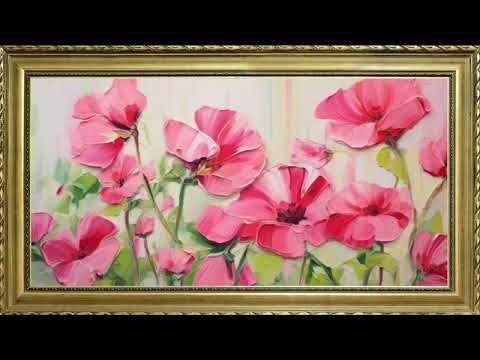 PINK FLORALS SPRING TV ART WALLPAPER SCREENSAVER BACKGROUND VINTAGE FRAMED SAMSUNG TV OIL PAINTING