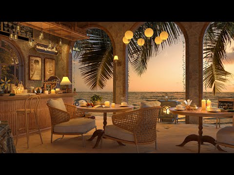 4K Tropical Beach Waves at Cozy Coffee Shop ☕ Smooth Jazz Music to Relax/Study/Work to