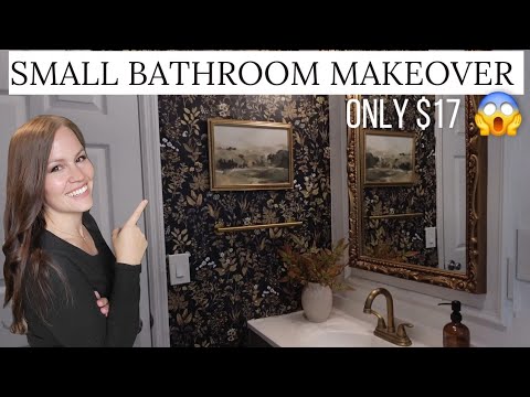 Small bathroom makeover . BUDGET FRIENDLY HOME MAKEOVER.  Tips for applying peel and stick wallpaper