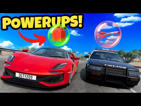 Using POWERUPS To Destroy Police Cars in BeamNG Drive Mods!