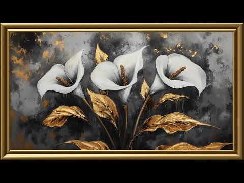 Vintage Luxury Lily Flowers Painting | Gold Frame TV Art | Art Screensaver for TV 2 Hrs