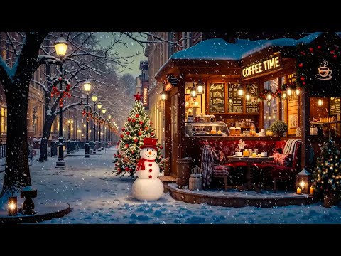 Christmas Jazz Instrumental Music & Snow Fall for Relaxing 🎄 Cozy Christmas Coffee Shop Ambience