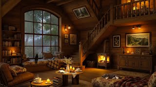 Soft Jazz in Cozy Cabin Ambience on Rainy Day 🌧️ Rain & Fireplace Sounds to Chill Out