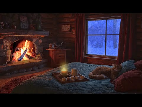 Fall Asleep in 5 Minutes with Cozy Fireplace and Blizzard Sounds in a Cozy Hut