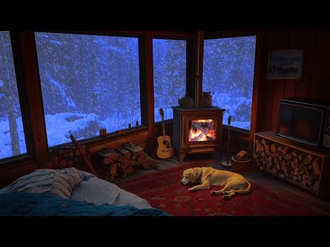 Relax in a Cozy Winter Log Cabin - Relaxing Fireplace, Blizzard, Snowfall and Wind