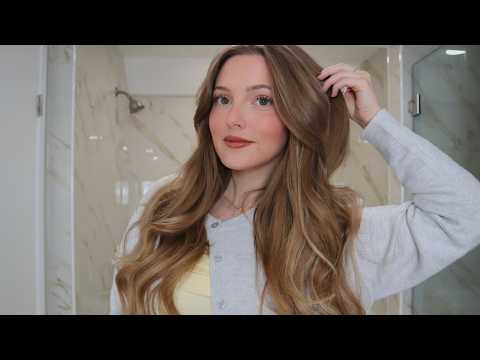 EASY BOMBSHELL CURLS using a curling wand | haircare routine + products I use every day