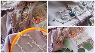 Hand Embroidery Beads Work  for dress  ,tutorial 💜جديد تنبات الجلابة 2020 |تنبات بالعقيق سهل