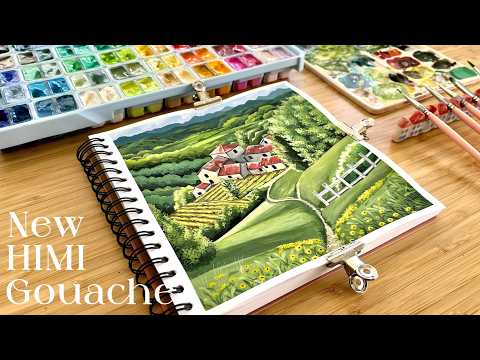 New HIMI Twin Cup Gouache Palette Unboxing⎪Gouache Landscape Painting + New Sketchbook 🌱