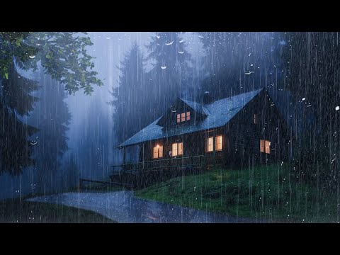 Goodbye Insomnia With Heavy RAIN Sound | Rain Sounds On Old Roof In Foggy Forest At Night, ASMR