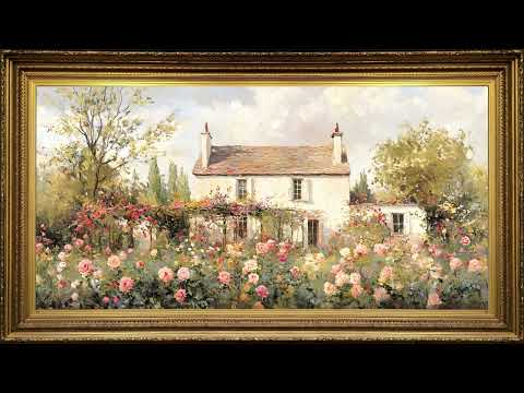 English Mansion and Garden, Vintage Impressionist Oil Painting | Framed Art Screensaver for TV