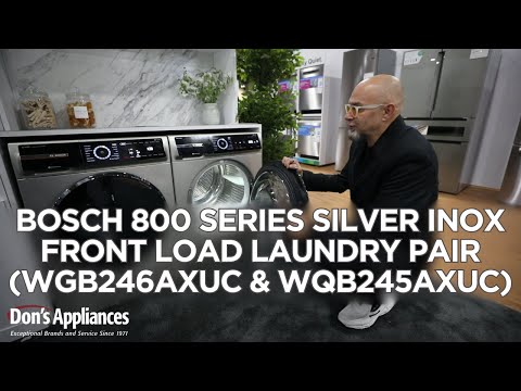 Bosch 800 Series Silver Inox Front Load Laundry Pair (Model #'s WGB246AXUC & WQB245AXUC)