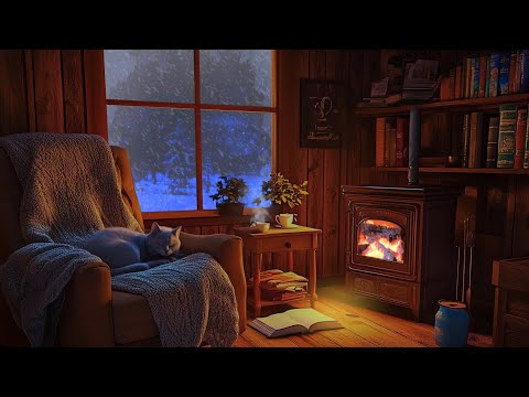 Sleep Well in 3 MINUTES - Cozy Winter Cabin with Snowfall, Wind Sounds, Fireplace