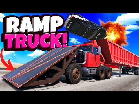 Using a Ramp Diesel Truck to FLING Police Cars in BeamNG Drive Mods!