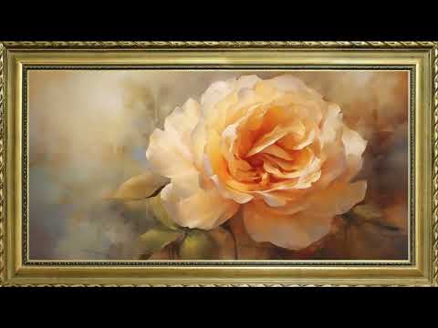 WHITE ROSE FLORAL TV ART WALLPAPER SCREENSAVER VINTAGE TV ART BACKGROUND SAMSUNG FRAMED OIL PAINTING