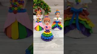 Colourful Rainbow Girl Dress Making With Clay💕🌈(3- Models)💃💃💃 #shorts #viral #trending #clayart