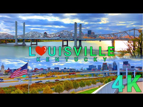 Louisville Bridge Walk on a Cloudy Day, Kentucky USA 4K - UHD