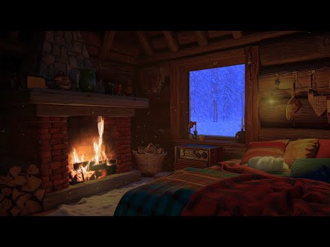 Wind and Fireplace Sounds Warm for Sleep - Cozy Winter Space, Snowstorm