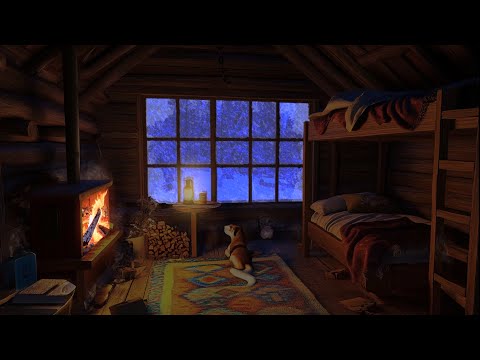 Relaxing Blizzard, Cold Howling Wind and Fireplace - Cozy Winter Cabin Atmosphere