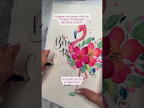 Watercolor Floral Flamingo Tutorial #ytshorts #diyartproject #watercolor #brushlettering #tropical