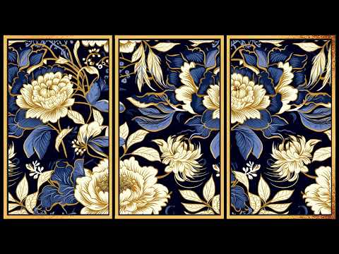 Vintage Chinoiserie Painting, Beige and Blue Flowers | Framed Art Screensaver for TV