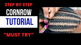 EASIEST STEPS , HOW TO CORNROW FOR BEGINNERS Ep.03 | Cornrow tutorial