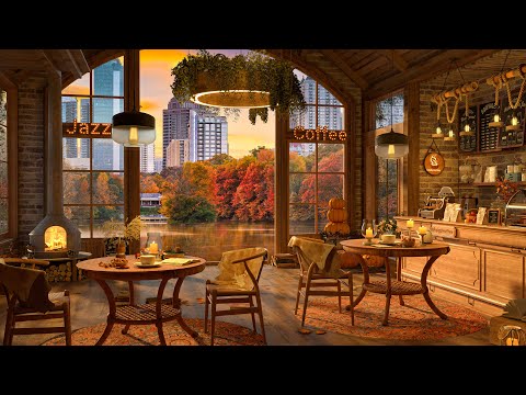 Autumn Evening 4K Cozy Coffee Shop Ambience ☕ Smooth Jazz Music to Relax/Study/Work to