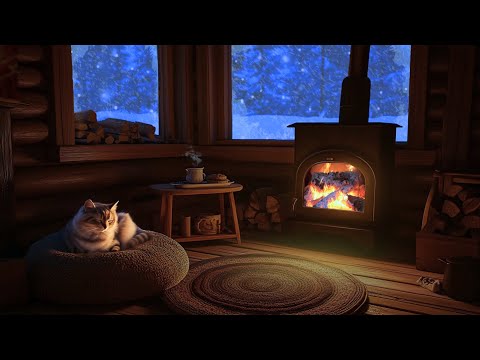 Fall Asleep in 3 Minutes - Snowstorm Sounds, Fireplace Sounds in a Cozy Winter Cabin