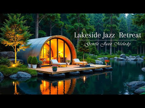 Gentle Jazz In Lakeside Retreat | February Jazz Cafe With Warm Fireplace for Relaxing & Good Mood