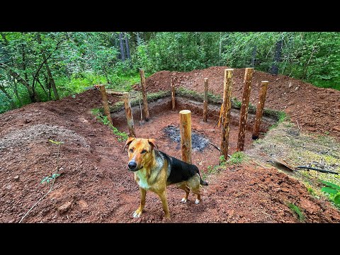 Building a large dugout in the thicket of the forest- Treatment of wood from rotting - Ep.2