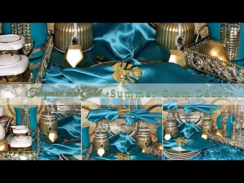 Turquoise and Gold Summer Glam Home Décor | 2023 Home Décor Ideas | Tablescapes by Candy