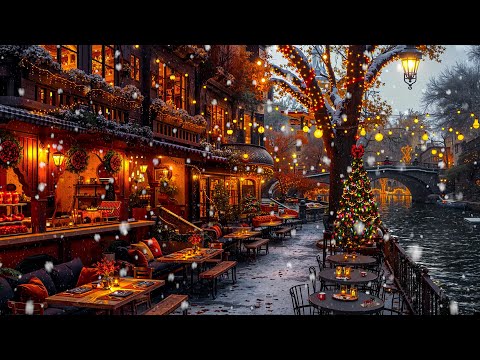 Winter Coffee Jazz ❄️ Soft Jazz Music & Falling Snow by The River - Unwind with Jazz by the Hearth