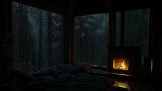 Cozy Cabin Ambience with Rain Falling on Roof and Fire Sounds for Meditation | Rain on Window