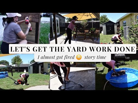 Yard makeover ! Mow yard with me + fixing my broken mailbox ! I almost got fired story time 😳