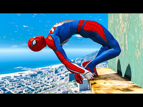 GTA 5 Spiderman Falling off Highest Buildings - Spider-man mod Gameplay - #2