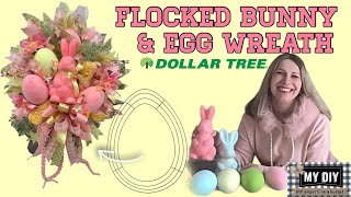 FLOCKED BUNNY WREATH | DOLLAR TREE EASTER WREATH DIY | EASTER BUNNY WREATH | EGG WREATH FORM