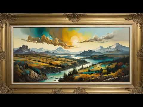 Gold Framed Vintage Oil Painting Tv Screensaver | River In The Valley | Landscape | 4k Wallpaper