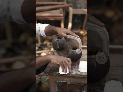 Wall mount pot using coconut shell