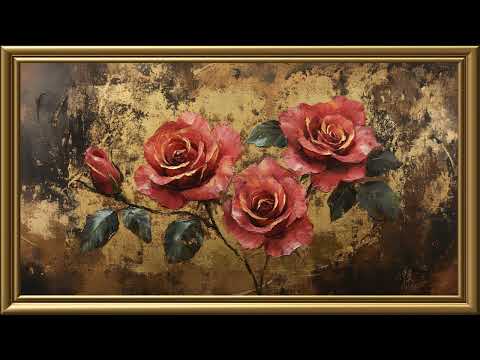 Vintage Luxury Pink Roses Painting | Gold Frame TV Art | Art Screensaver for TV 2 Hrs