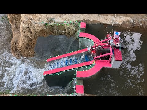 Mini hydroelectric design with unique screw turbine