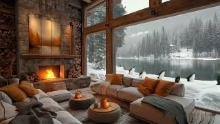 enjoy the video ❄️ sweet Jazz melodies by the Lake☃️warm fireplace for Jazz Room soothing and mood