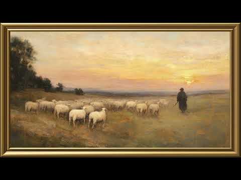 Vintage Flock of Sheeps and Shepperd Painting | Gold Frame TV Art | Art Screensaver for TV 2 Hrs