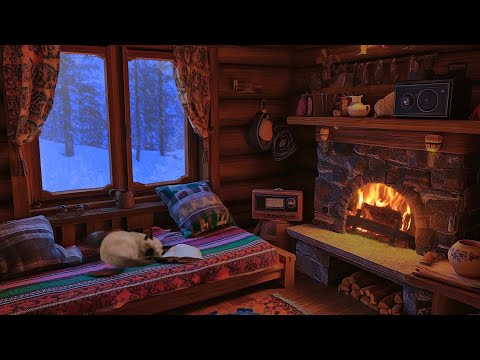 Cozy Cabin Abandoned | Crackling Fireplace & Gentle Snowstorm Sounds for Deep Relaxation, Study