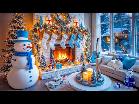 Beautiful Snowy White Christmas Fireplace Ambience ☃️Instrumental Christmas Music🎄Christmas Ambience