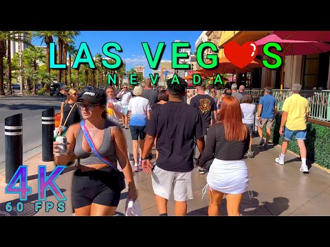 Las Vegas Strip Walk on a Great Day, Nevada USA 4K-UHD